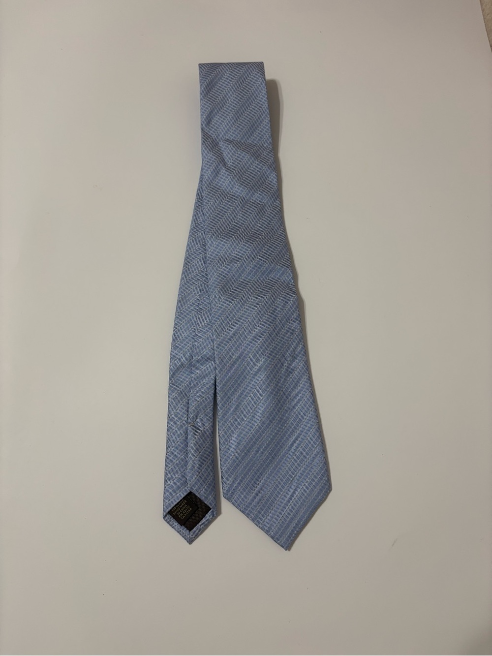💯 Silk Tie - Tasso Elba Light Blue Herringbone - Picture 5 of 5